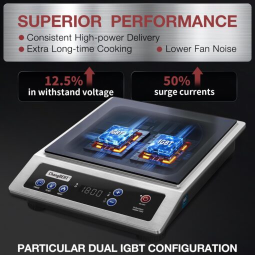 ChangBERT Induction Cooktop, Commercial Grade Portable Cooker, Large 8” Heating Coil, 18/10 Stainless Steel Countertop Burner with NSF Certified, 10 Hours Timer, Powerful 1800W Professional Hot Plate - Image 5