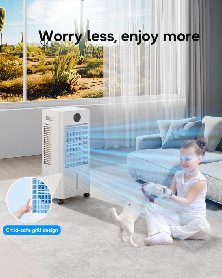 Portable Air Conditioner, Evaporative Air Cooler Windowless with Remote, 3 Speeds, 12H Timer, Oscillating Swamp Cooler for Bedroom, Living Room, Ivory - Image 4
