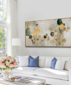 YJYart Green Wall Decor Abstract Wall Art for Living Room Gold Wall Decorations Circle Poster Pictures for Home Kitchen Office 24”x48”