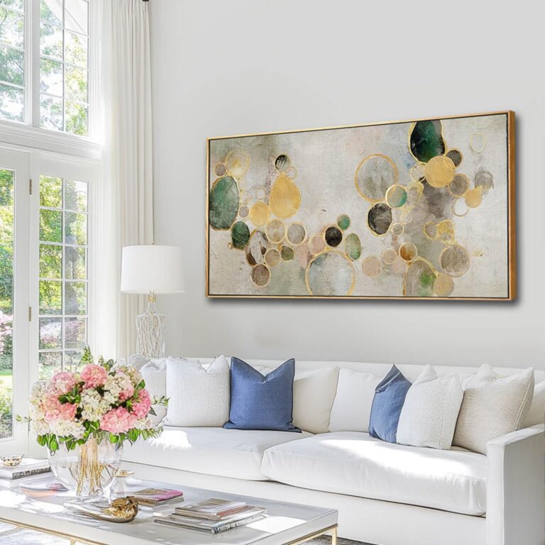 YJYart Green Wall Decor Abstract Wall Art for Living Room Gold Wall Decorations Circle Poster Pictures for Home Kitchen Office 24”x48”