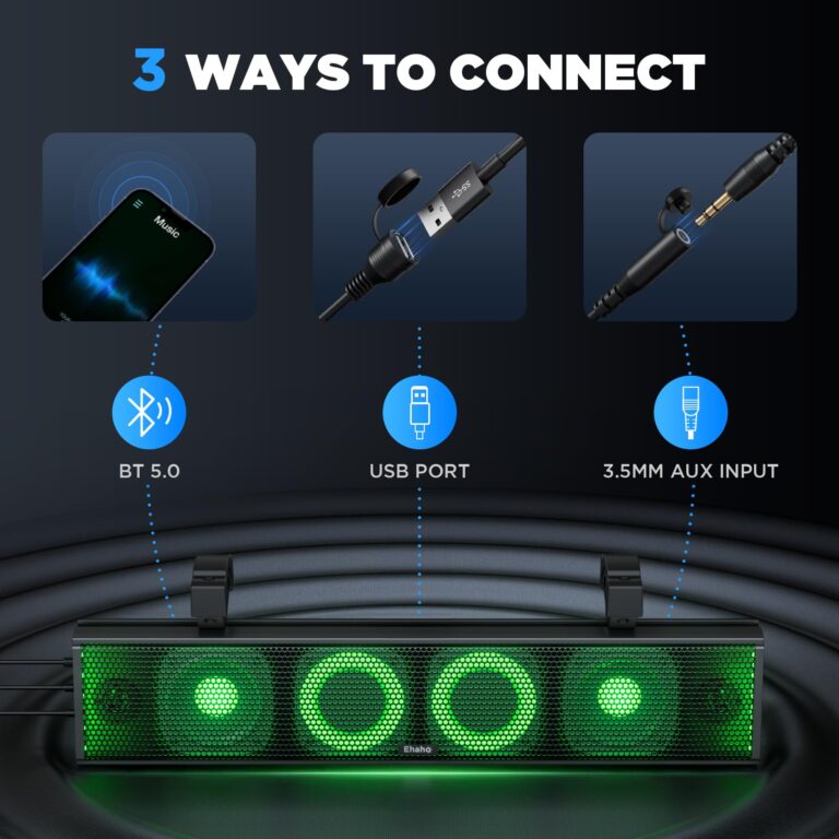 Ehaho 25 Inch UTV Sound Bar, ATV SoundBar Bluetooth with RGB Lighting, IP65 Waterproof Golf Cart Sound Bar, Amplified Powersports SXS SoundBar, UTV Speakers Compatible with Polaris RZR Can-Am - Image 5