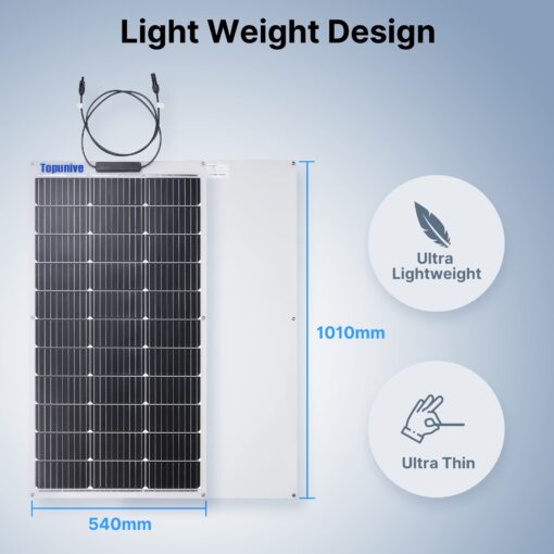 Topunive 2PCS 100W 12V Flexible Solar Panel 9BB Monocrystalline Cell 12 Volt Semi-Flexible for Marine RV Trailer Boat Cabin Van Car Uneven Surfaces 12V 24V Battery Charge - Image 9