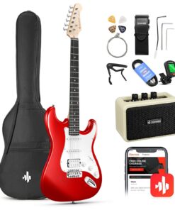 Donner 39-Inch Electric Guitar Starter Kit with Solid Body, HSS Pickup, Accessories, Amplifier, Lessons, and Digital Tuner - Red