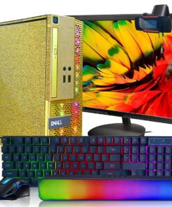 PC Gold Treasure Box RGB Dell Desktop Quad Core I5 up to 3.6G, 16G, 512G SSD, WiFi, Bluetooth 4.0, RGB Gaming Keyboard & Mouse, DVD, New 22" 1080 FHD LED, RGB Sound Bar, Webcam, Win 10 Pro (Renewed)