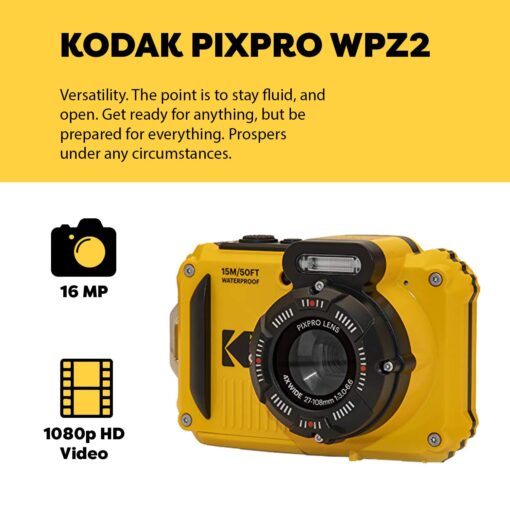 Kodak PIXPRO WPZ2 Rugged Waterproof Shockproof Digital Camera 16MP 4X Optical Zoom 1080P Full HD Video, 2.7 LCD (Yellow), 32GB SD Card, Black Compact Camera Case, Floating Strap, Bundle (7 Items) - Image 8