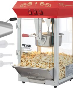 VEVOR Commercial Popcorn Machine, 8 Oz Kettle, 850 W Countertop Popcorn Maker for 48 Cups per Batch, Theater Style Popper with 3-Switch Control Steel Frame Tempered Glass Doors 2 Scoops 2 Spoons, Red