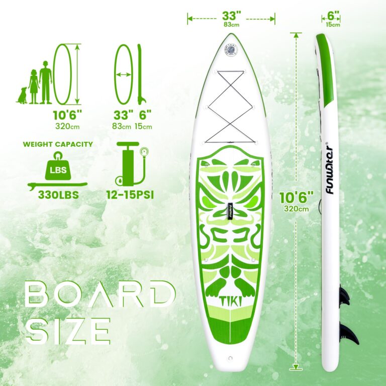 FunWater Inflatable 10'6×33"×6" Ultra-Light (17.6lbs) SUP for All Skill Levels Everything Included with Stand Up Paddle Board, Adj Floating Paddles, Pump, ISUP Travel Backpack, Leash,Waterproof Bag - Image 7