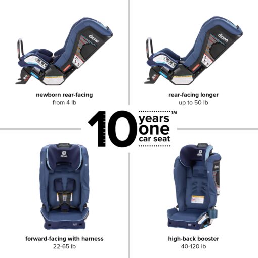 Diono Radian 3RXT SafePlus, 4-in-1 Convertible Car Seat, Rear and Forward Facing, SafePlus Engineering, 3 Stage Infant Protection, 10 Years 1 Car Seat, Slim Fit 3 Across, Blue Surge - Image 9