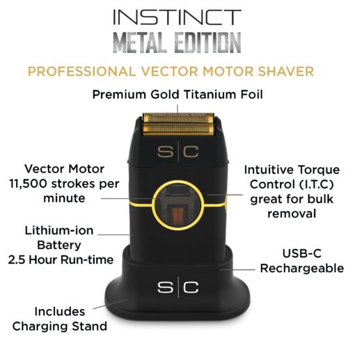 StyleCraft Instinct Metal Cordless Double Foil Shaver with IN2 Vector Motor Intuitive Torque Control, USB-C Rechargeable (Black) - Image 6