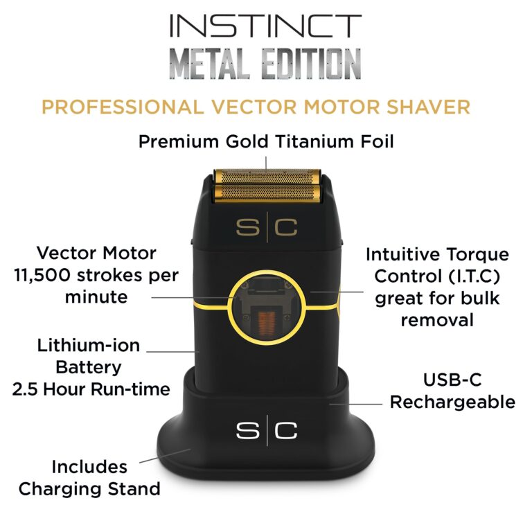 StyleCraft Instinct Metal Cordless Double Foil Shaver with IN2 Vector Motor Intuitive Torque Control, USB-C Rechargeable (Black) - Image 6
