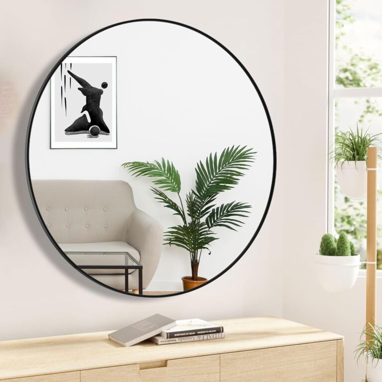 Eruner 45 Inch Round Mirror Large Circle Wall Mirror, Black Metal Frame Mirror Exprosion-Proof Mirror,Decorative Modern Vanity Mirror for Bathroom, Living Room,Entryway