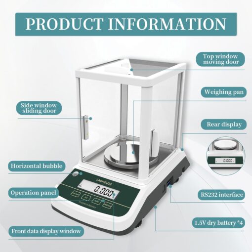 LABHOUSE Digital Analytical Balance(Dual Display) High Precise 1mg 200g Lab Scale External Calibration for Laboratory Pharmacy Chemical Plant Jewelry Store,200g/0.001g - Image 5