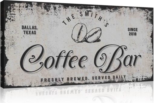 Tailored Canvases Custom Coffee Bar Sign - Small and Large Canvas Wall Art Decor Signage for Home, Kitchen, Coffee Station, Business and Office - Personalized Grey Rustic Coffee Beans, 48x24in - Image 5