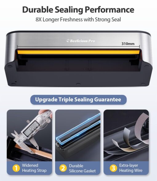 Vacuum Sealer Machine, Beelicious 85KPA Fully Automatic 8-IN-1 Food Sealer with Bags Storage, Build-in Cutter, Moist Mode and Air Suction Hose | Digital Countdown | Sous Vide - Image 4