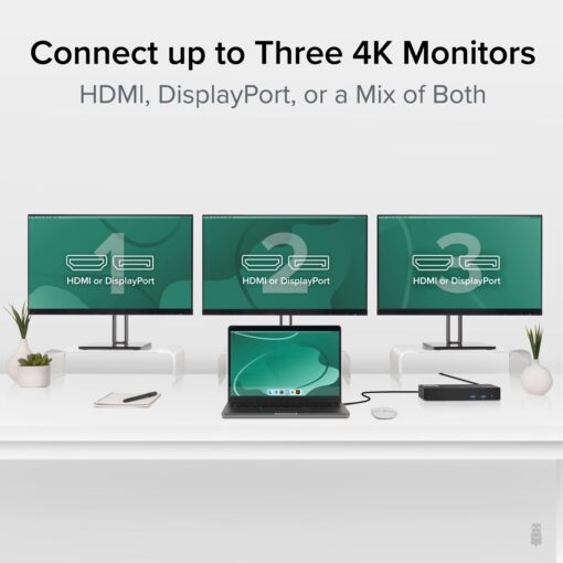Plugable 12-in-1 USB C Triple Monitor Docking Station, Triple 4K Displays with 3X HDMI or 3X DisplayPort, Compatible with Mac, Windows, Thunderbolt, USB4, USB-C (100W PD, 6X USB Ports, Ethernet) - Image 7