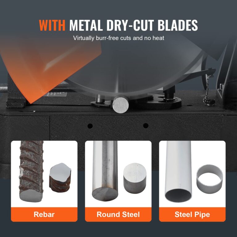VEVOR Chop Saw, 14"/355mm Blade Diameter Cut Off Saw, 2800W 1200RPM Steel Cutting Machine, 0-45° Adjustable Dry Cut Chop Saw, Miter Saw for Cutting Metal Cold Cut Saw for Steel/Rebar/Iron/Aluminum - Image 8