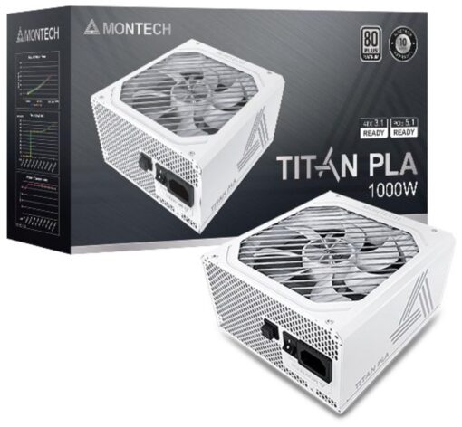 Montech Titan PLA 1000W High-End ATX Gaming Power Supply - 80 Plus Platinum & Cybenetics Platinum - Fully Modular - ATX 3.1 & PCIe 5.1 Ready -10 Years Coverage - White