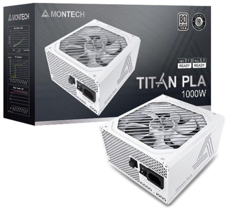 Montech Titan PLA 1000W High-End ATX Gaming Power Supply - 80 Plus Platinum & Cybenetics Platinum - Fully Modular - ATX 3.1 & PCIe 5.1 Ready -10 Years Coverage - White