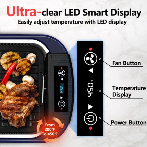 Smokeless Grill, CUSIMAX 1500W Indoor Grill, Electric Grill Griddle with LED Smart Display & Tempered Glass Lid, Portable Korean BBQ Grill, Non-stick Removable Grill & Griddle Plate - Image 6
