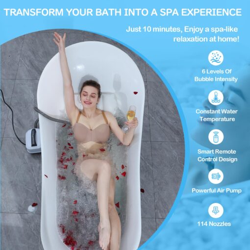 Crossing King Portable Spa Bubble Bath Massager - Bubble Bath Mat Tub Spa Massager with Upgraded Powerful Suction Cup, Electric Air Pump, Pillow and Remote Control for Ultimate Relaxation, Large Size - Image 8
