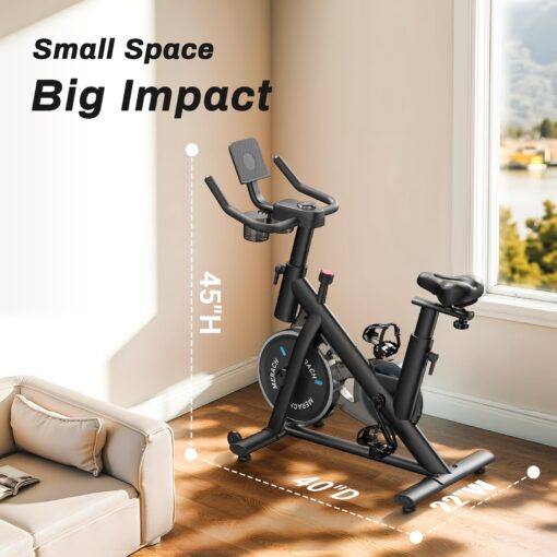 MERACH Exercise Bike, Brake Pad Stationary Bike with Exclusive App, Low Noise Indoor Cycling Bike with 300lbs Weight Capacity, Tablet Mount and Fitness Courses for Weight Loss - Image 3