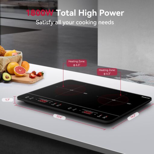 GASLAND Portable Induction Cooktop 2 Burners, 1800W Double Induction Cooktop with 10 Temperature 7 Power Settings, Dual Induction Cooker with Sensor Touch Control, Child Safety Lock & Timer - Image 3