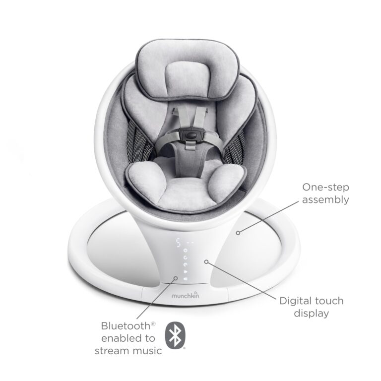 Munchkin Baby Swing, Portable and Lightweight, Bluetooth Enabled Electric Infant Rocker with Natural Sway in 5 Ranges of Motion, Newborn Nursery Essentials, White/Grey - Image 8