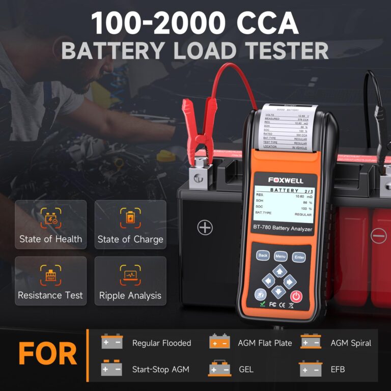 FOXWELL BT780 Car Battery Tester, 12V 24V Battery Load Tester with Printer 100-2000CCA Digital Automotive Cranking Charging System Analyzer for Car Motocycle Heavy Duty Truck Marine SUV Boat - Image 4