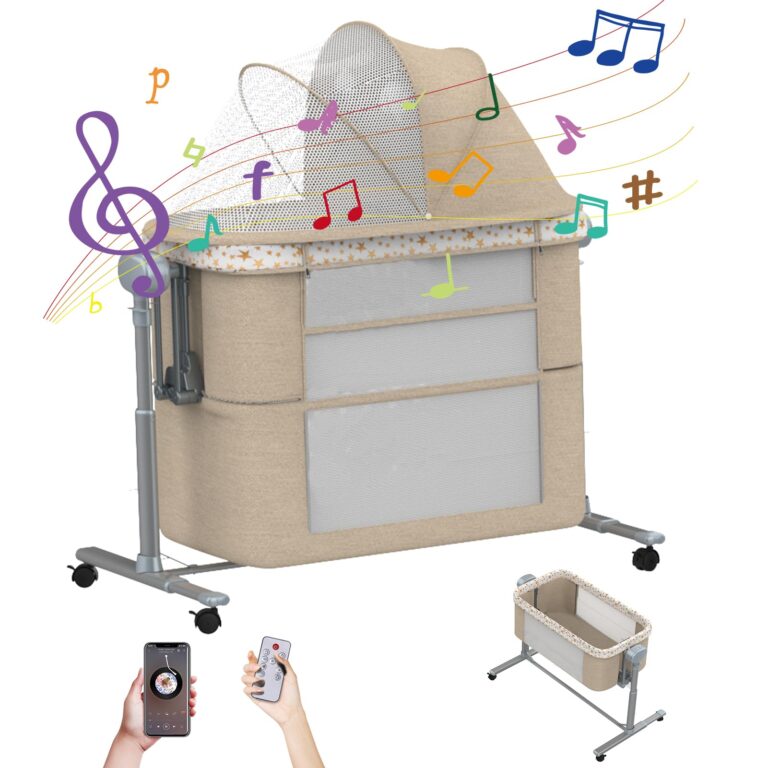 Electric Rocking Bassinet for Baby, 6 and 1 Baby Bedside Bassinets with Remote Control, Portable Bassinets Bedside Sleeper for Newborn with 3-Speed Swings, Baby Crib in Bed with Wheels(Khaki)