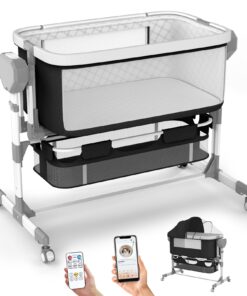 ErmeiRabbit Rocking Bassinet for Baby, Electric Baby Bassinet Automatic 5 Rocking Motion Bassinet Bedside Sleeper for Newborn, Auto Rolling Baby Cradle 6 Height Adjustable with 4 Lullabies