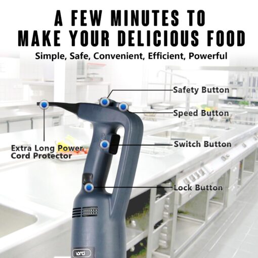 VONCI 750W Commercial Immersion Blender, Extra Heavy Duty Hand Blender with Variable Speed 8000-19000RPM, Handheld Stick Mixer with 22" SUS 304 Shaft, Commercial Emulsifier for Restaurant Kitchen. - Image 8