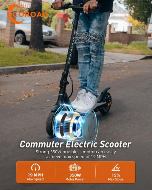 ECOROAD EC6 Electric Scooter for Adults, 15Miles Long Range,19Mph Top Speed, Commuting Electric Scooter with Cruise Control, Double Braking Systems E Scooter for Adults and Teens - Image 8