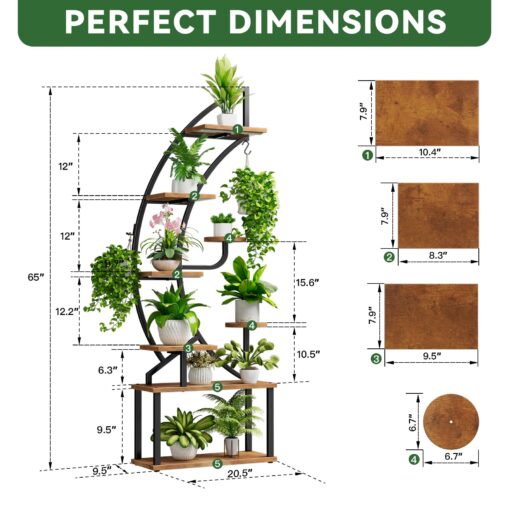 WIWIDRM Plant Stand Indoor with Grow Light,65" Tall Plant Stand for Indoor Plants Multiple,8 Tiered Metal Plant Shelf Indoor,Large Plant Rack Display Shelves,Half Moon Plant Holder for Living Room - Image 3