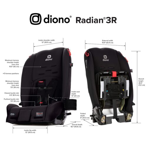 Diono Radian 3R, 3-in-1 Convertible Car Seat, Rear Facing & Forward Facing, 10 Years 1 Car Seat, Slim Fit 3 Across, Jet Black - Image 2