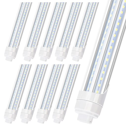 LED Shop Light 8FT Tube, 2 Pin LED Tube Lights, V Shaped, R17D HO Rotatable LED Bulb, 90W, Clear Cover, Cold White 6000k, Fluorescent Tube Replacement, Ballast Bypass,Dual-End Powered, 10Pack