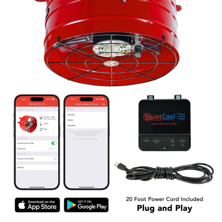 Quietcool AFG SMT PRO-3.0 Smart Attic Fan for Gable Vents - 2940 CFM - Smart App Control - Thermostat and Humidistat - 20ft Power Cord - Plug-and-play - Two Speed - Image 9