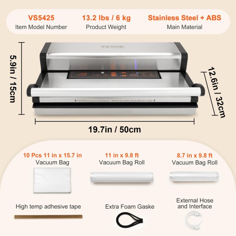 VEVOR Vacuum Sealer Machine, 95Kpa 350W Powerful Dual Pump and Dual Sealing, Dry and Moist Food Storage, Automatic and Manual Air Sealing System with Built-in Cutter, with Seal Bag and External Hose - Image 5