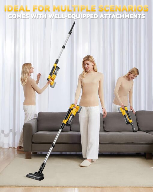 350W Cordless Vacuum Cleaner for Dewalt 20v Battery, 35kPa Brushless Lightweight Stick Vacuum with 3 Mode Suction, 6 in 1 Stick Vacuum Cleaner with HEPA for Floor, Carpet, Car (Battery Not Included) - Image 2