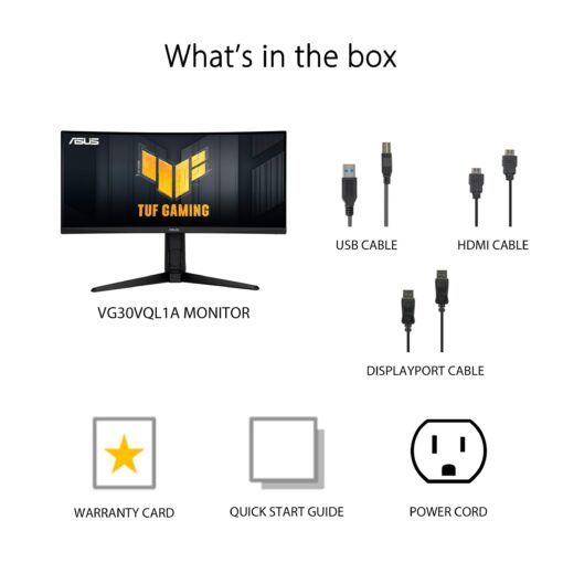 ASUS TUF Gaming 30” 21:9 1080P Ultrawide Curved HDR Monitor (VG30VQL1A) - WFHD (2560 x 1080), 200Hz (Supports 144Hz), 1ms, Extreme Low Motion Blur, FreeSync Premium, Eye Care, DisplayPort, HDMI,Black - Image 9