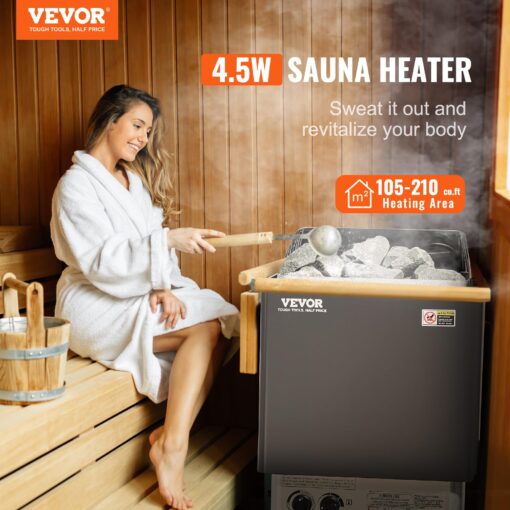 VEVOR Sauna Heater,220V Electric Sauna Stove, Steam Bath Sauna Heater 3h Timer and Adjustable Temp for Max. 176-318 Cubic Feet, (4.5KW) FCC Certification - Image 10