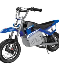 Razor MX350 Dirt Rocket Electric Motocross Off-Road Bike for Age 13+, Up to 30 Minutes Continuous Ride Time, 12" Air-Filled Tires, Hand-Operated Rear Brake, Twist Grip Throttle, Chain-Driven Motor