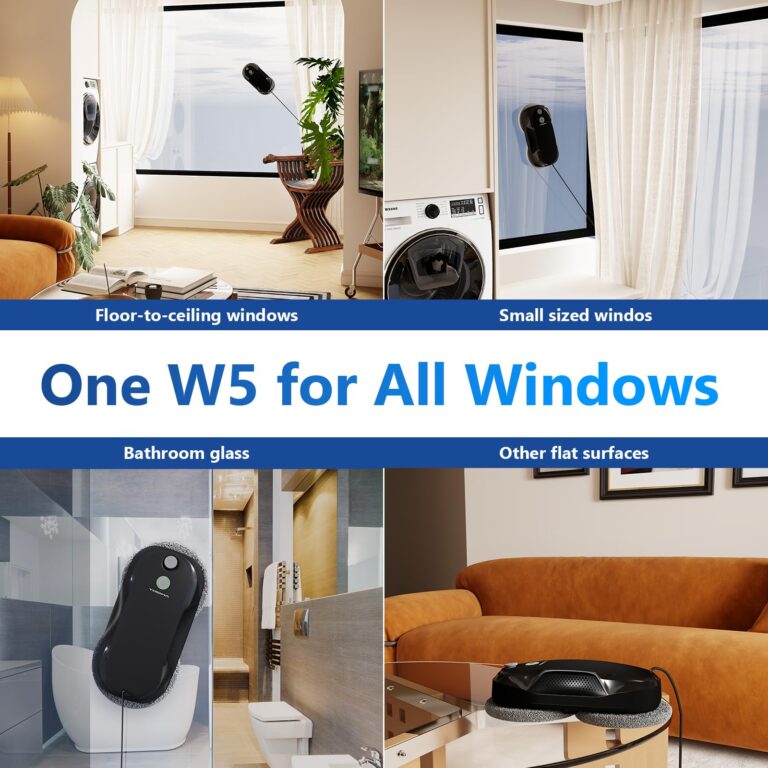 Tosima W5 Window Cleaning Robot, Dual Direction Auto-Spray Smart Window Cleaner with Triple Safety System, Smart Navigation, Remote Control, for All Smooth Surfaces, with 8 Rags, Black - Image 3
