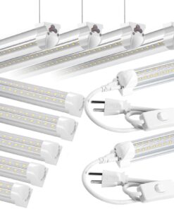 Phiwicsh 8FT LED Shop Light 10 Pack, Hanging/Surface Mount 6000K/White Light LED Tube Light, Plug & Play 72W 11520LM Super Bright High Output T8 LED Ceiling Lighting, Linkable Shop Lights for Garage