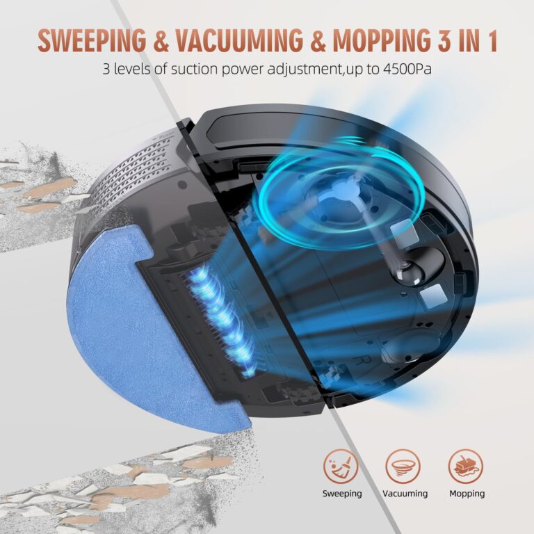 Loorow 3-in-1 Robot Vacuum and Mop Combo, Self Emptying Station for 60 Days, Robotic Vacuum Cleaner with LiDAR Navigation & Max Strong 4500Pa Suction, WiFi/App/Alexa Self-Charging Replaceable Dust Bag - Image 7