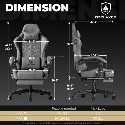 GTPLAYER Chair Computer Gaming Chair (Leather, Grey) - Image 2