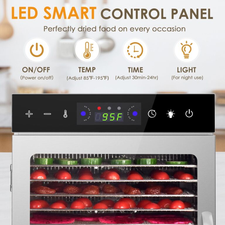 HOPERAN Food Dehydrator, 12 Stainless Steel Trays Dehydrators for Food and Jerky, Herbs, Fruit, Dehydrator Machine with Digital Timer and Temperature Control, Overheat Protection, Recipe Book Included - Image 7
