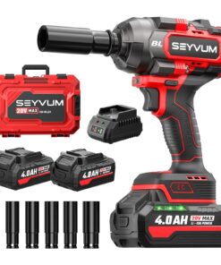 SEYVUM Cordless Impact Wrench, 1/2” Max Torque 900 Ft-lbs / 1200 N.m Powerful Impact Gun, 20V 3500RPM Electric Impact Driver, 2 x 4.0Ah Battery & Fast Charger, 6 Impact Sockets, Carrying Case Included