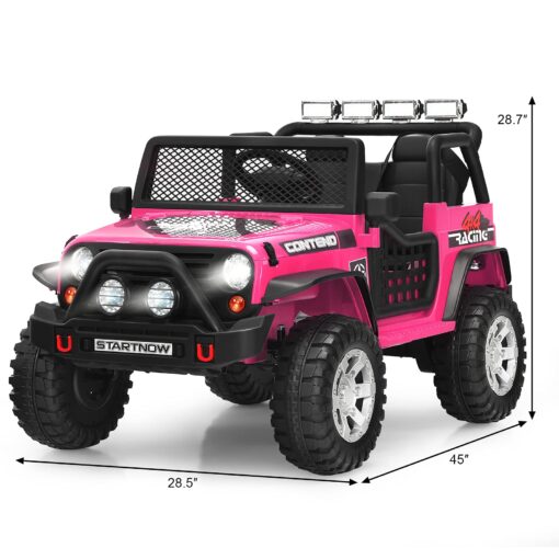 HONEY JOY 2 Seat Ride On Truck,12V Battery Powered Electric Cars for Kids, Spring Suspension, LED Lights, Remote Control, Horn, Music/ MP3, Toddler 4 Wheeler Ride On Toys Car for Girls(Pink) - Image 6