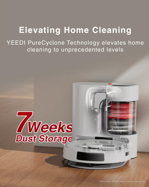 Yeedi C12 Plus Robot Vacuum and Mop, 8000Pa Strong Suction, 7-Week Dust Storage, Bagless Dust Bin, PureCyclone Tech, ZeroTangle Brush, White - Image 7