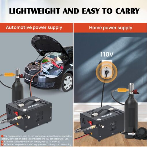 NUOGE Pcp Air Compressor 4500Psi 30Mpa Powered by Car 12V Dc or Home 110V Ac W/Converter Paintball/Scuba Tank Compressor Pump - Image 3